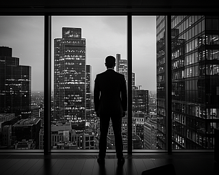 SHS Consultant looking at city skyline